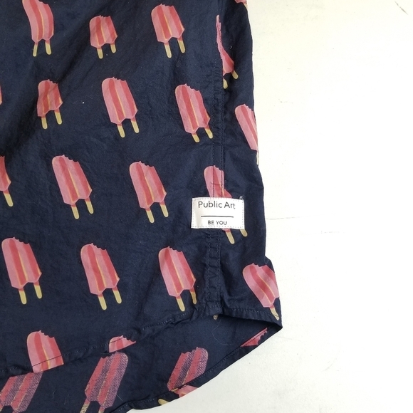 Public Art Black Pink Popsicle Shortsleeve Fun Summer Beach Casual Shirt , L - Picture 9 of 12